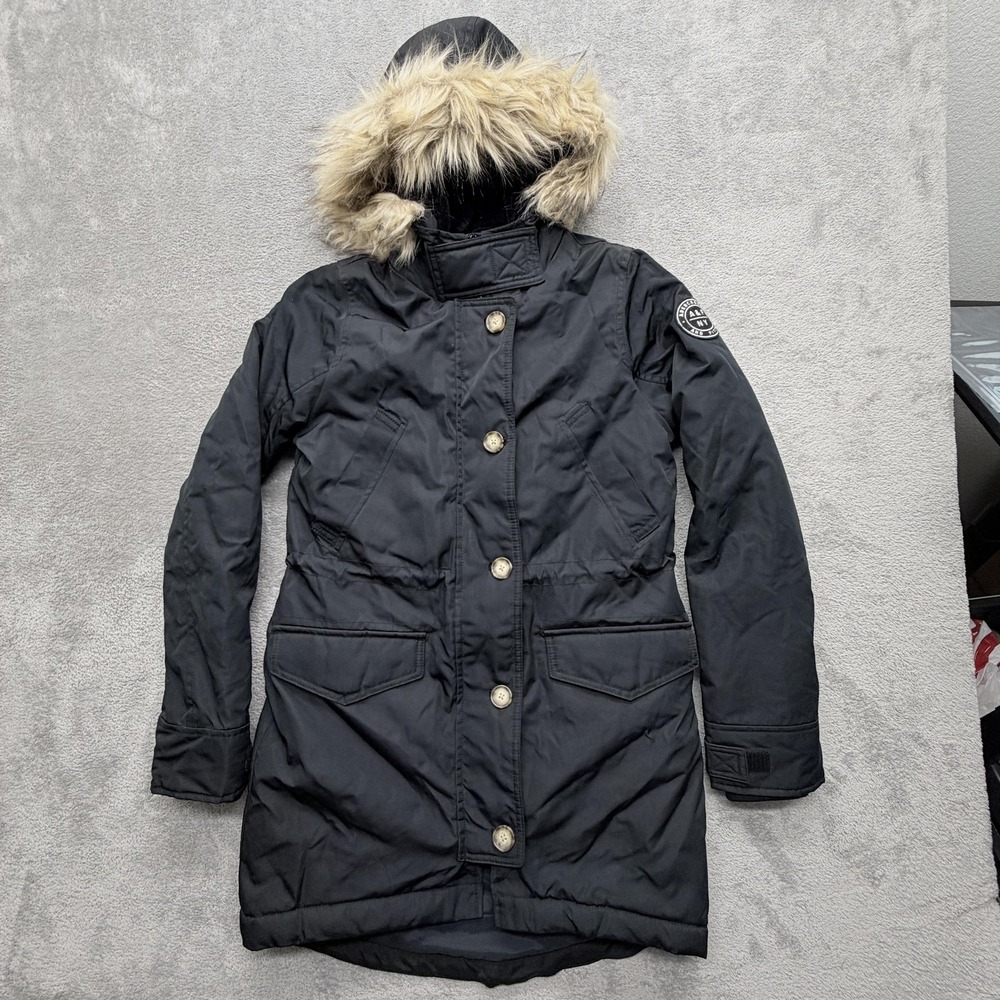 Abercrombie & Fitch Coat Womens XS Black Parka Hooded‎ Lined Faux Fur Insulated